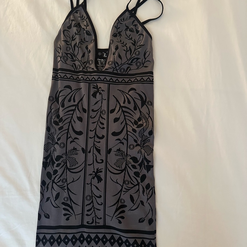 Free People Black and Gray Patterned bodycon dress